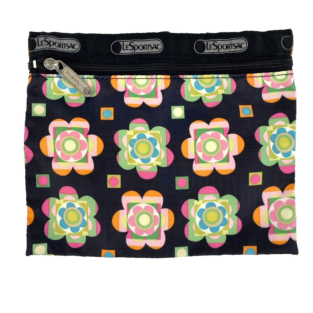 LeSportSac Small Zip Pouch Makeup Bag Zip Front 8.5 x 7 Flowers